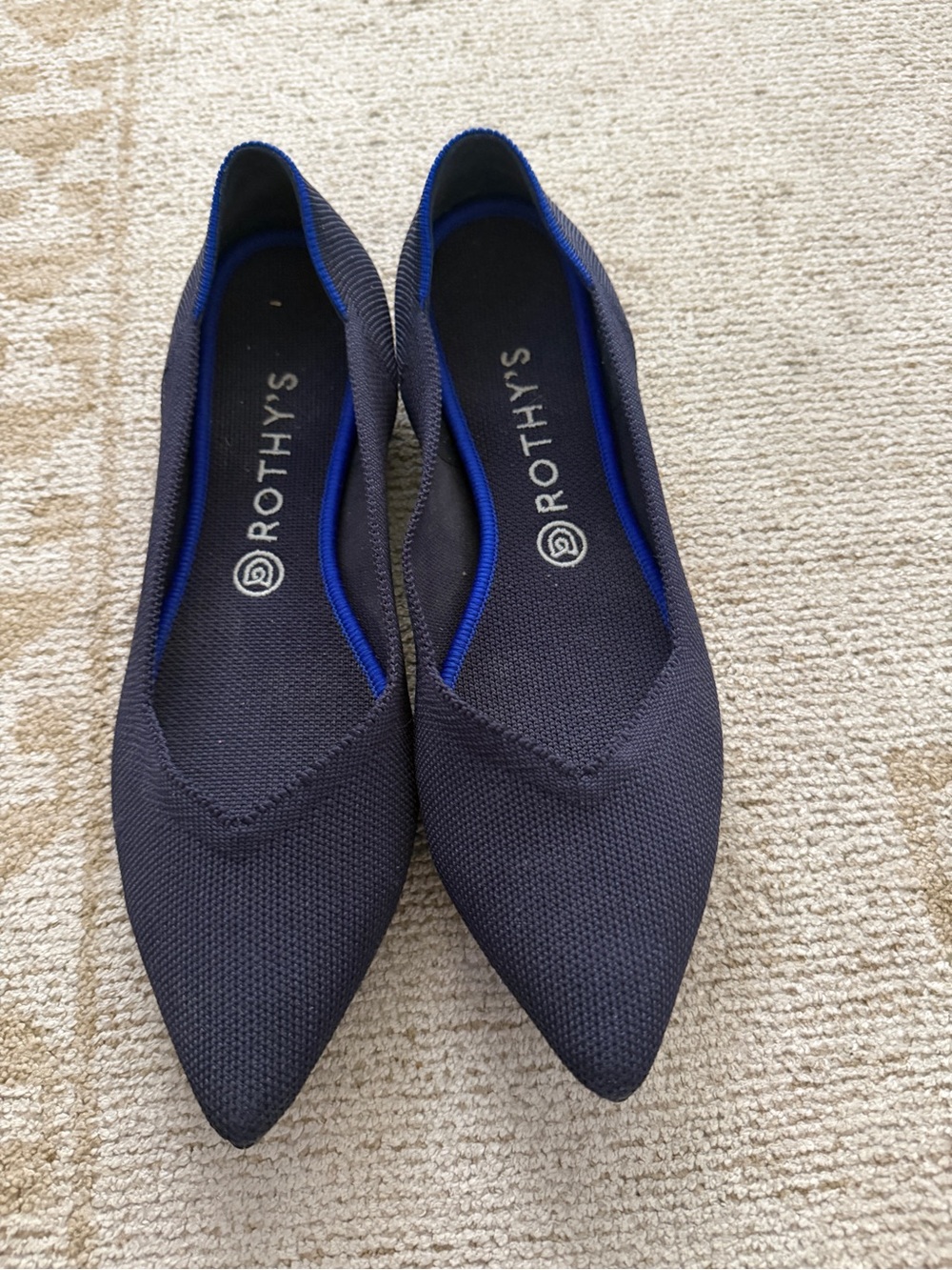 Rothy's Navy Pointed Knit Ballet Flats with Blue Trim - Size 10